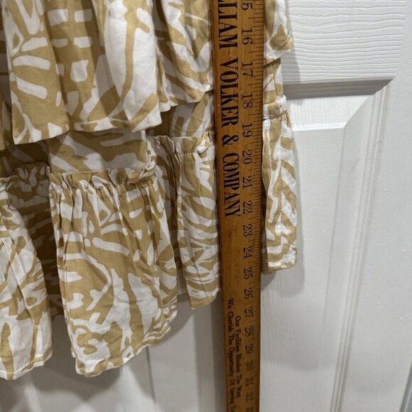Patrons of Peace June Print Dress Ruffle Tiered 3/4 sleeves beige‎ white Large L - Picture 9 of 12